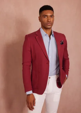 1PA1 Men's 100% Linen Lapel Two-Button Red Blazer