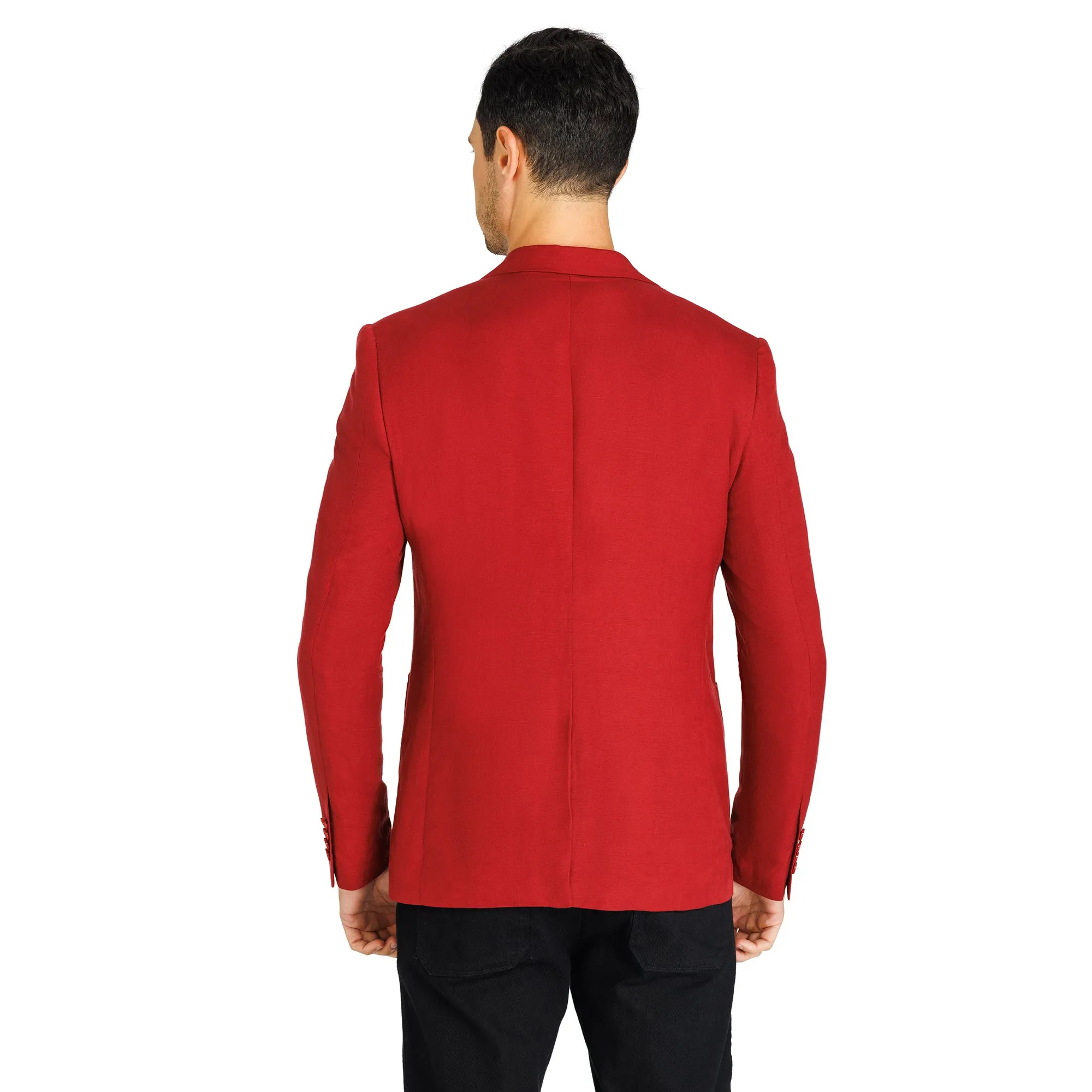 1PA1 Men's 100% Linen Lapel Two-Button Red Blazer