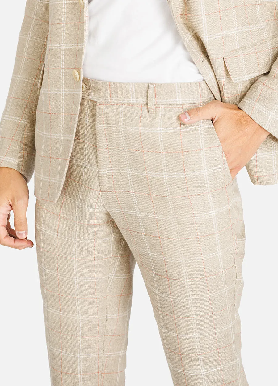 1PA1 Men's 100% Linen Suits Two-Button Plaid Blazer Suits