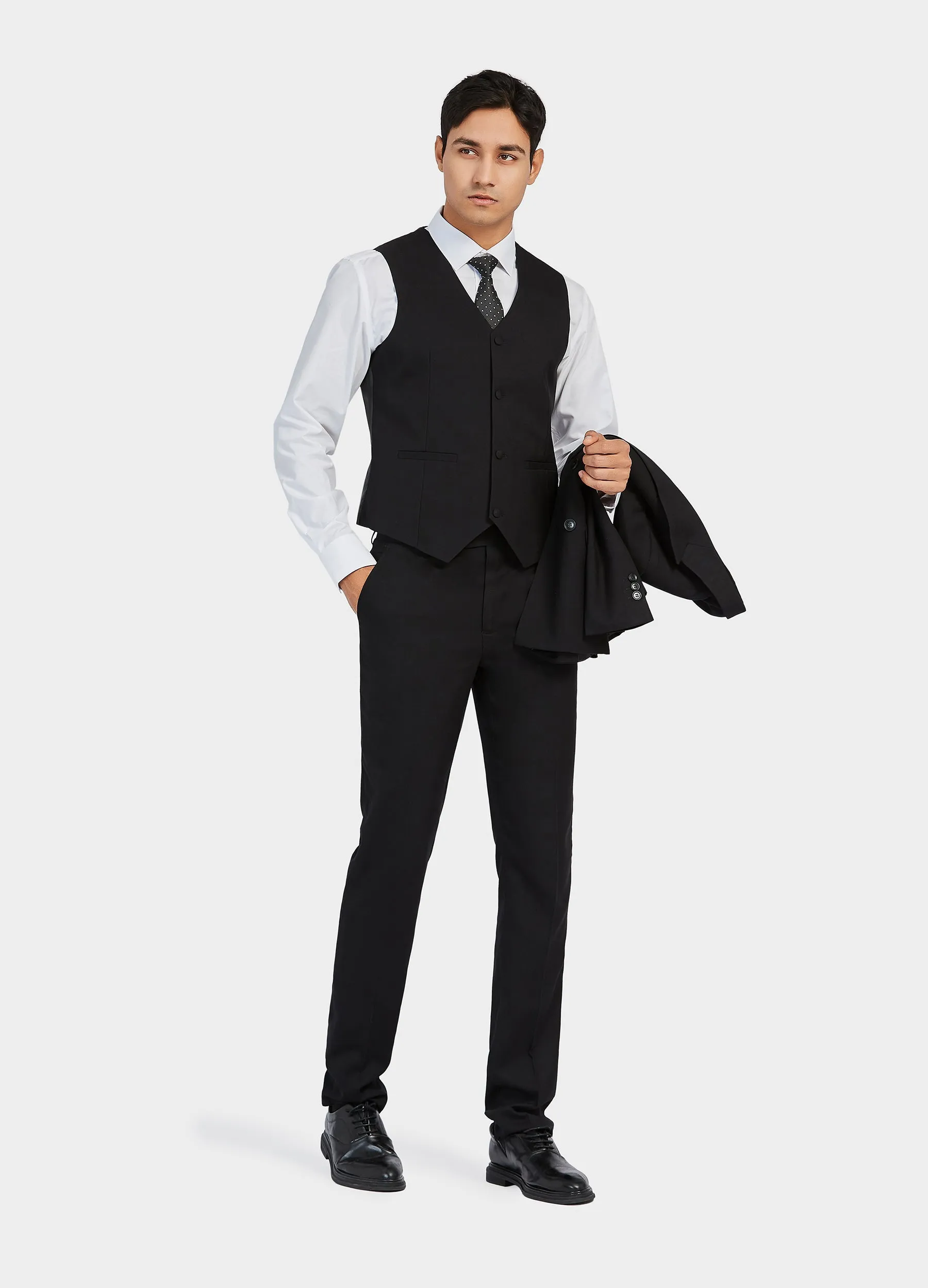 1PA1 Men's 3 Pieces Slim Fit Vested Suit, Wedding Tuxedo - Two Buttons Jacket, Vest & Pants