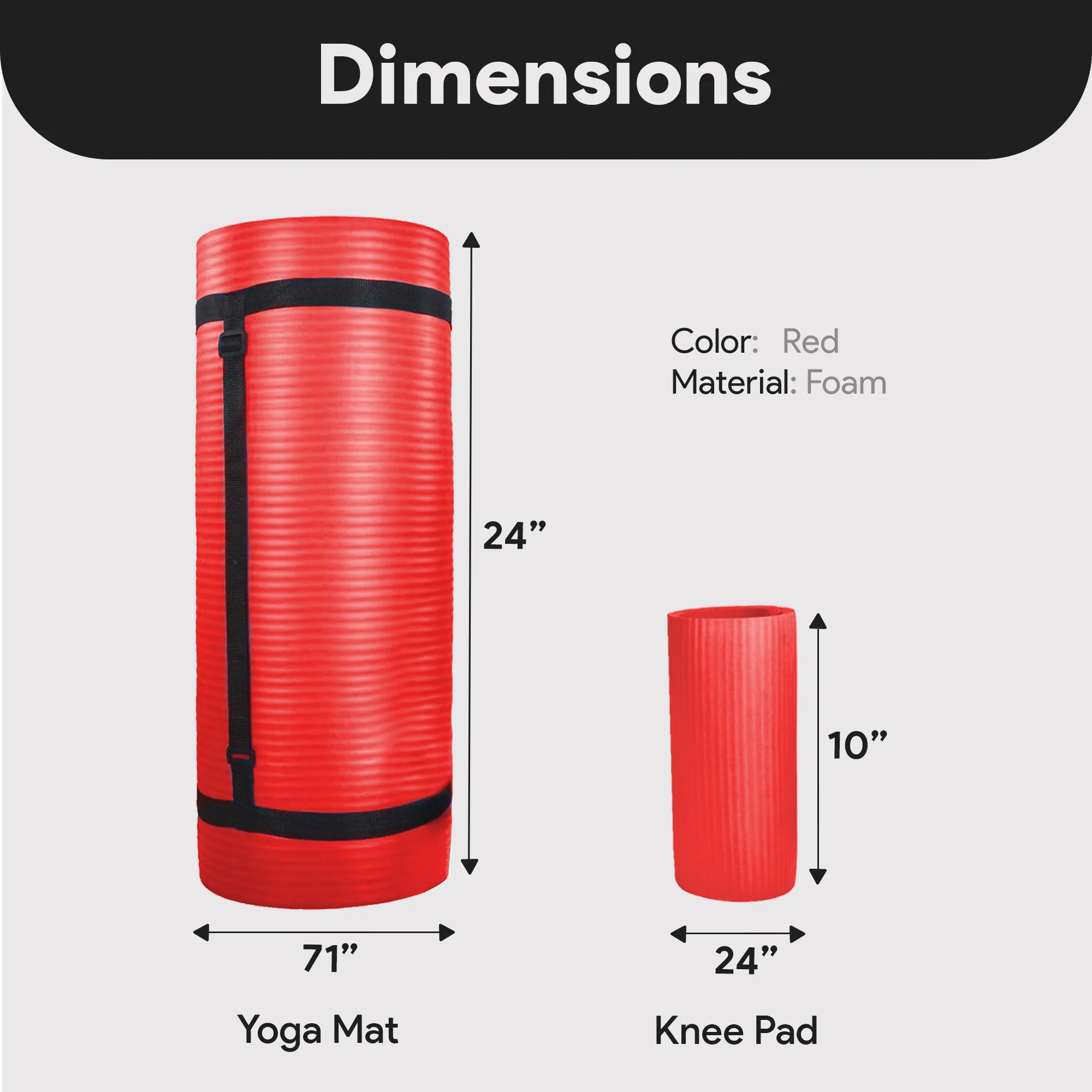 BalanceFrom Fitness 1" Extra Thick Yoga Mat w/Knee Pad and Carrying Strap, Red