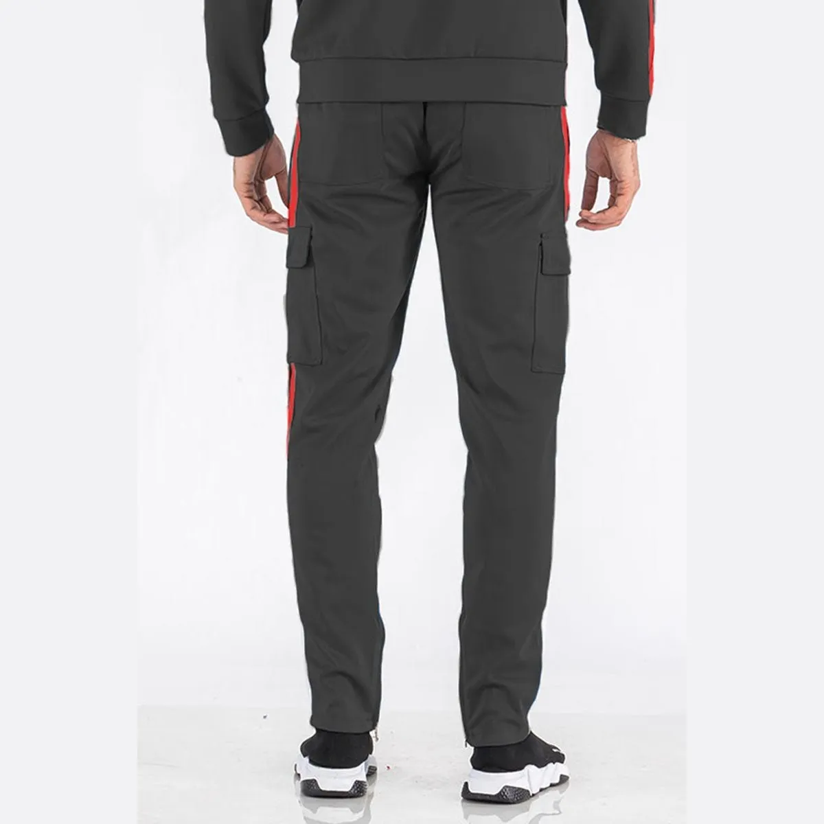 Black & Red Two-Stripe Cargo Track Pants