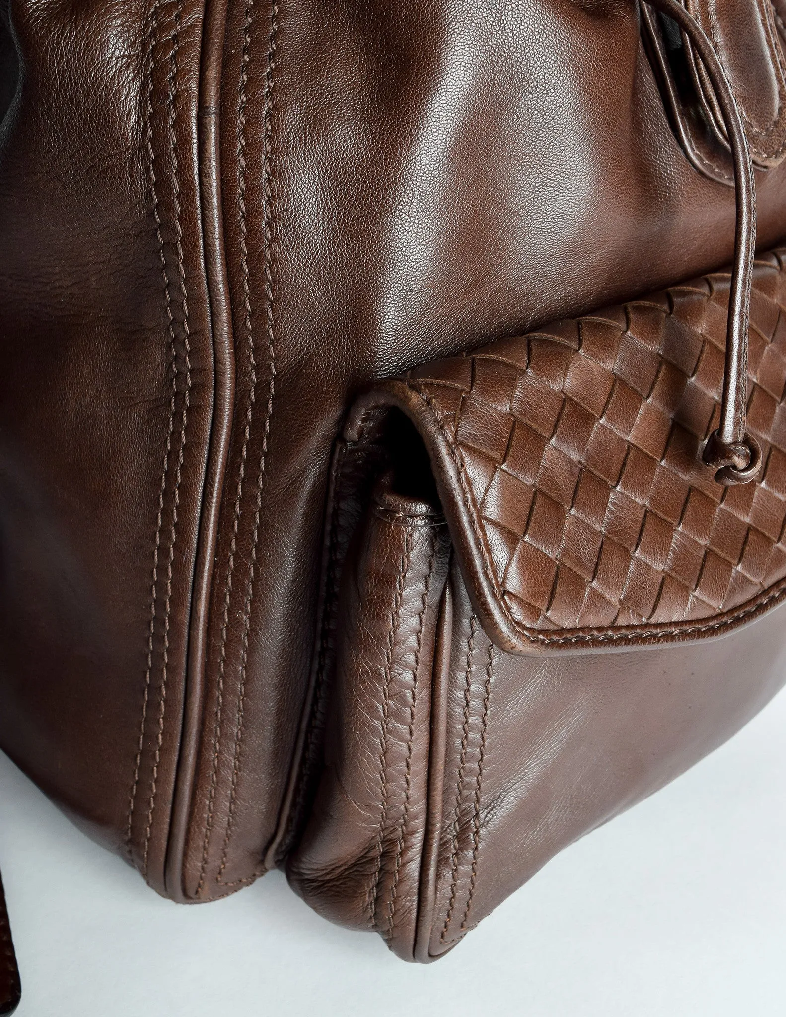 Bottega Veneta Vintage Intrecciato Brown Woven Leather Backpack