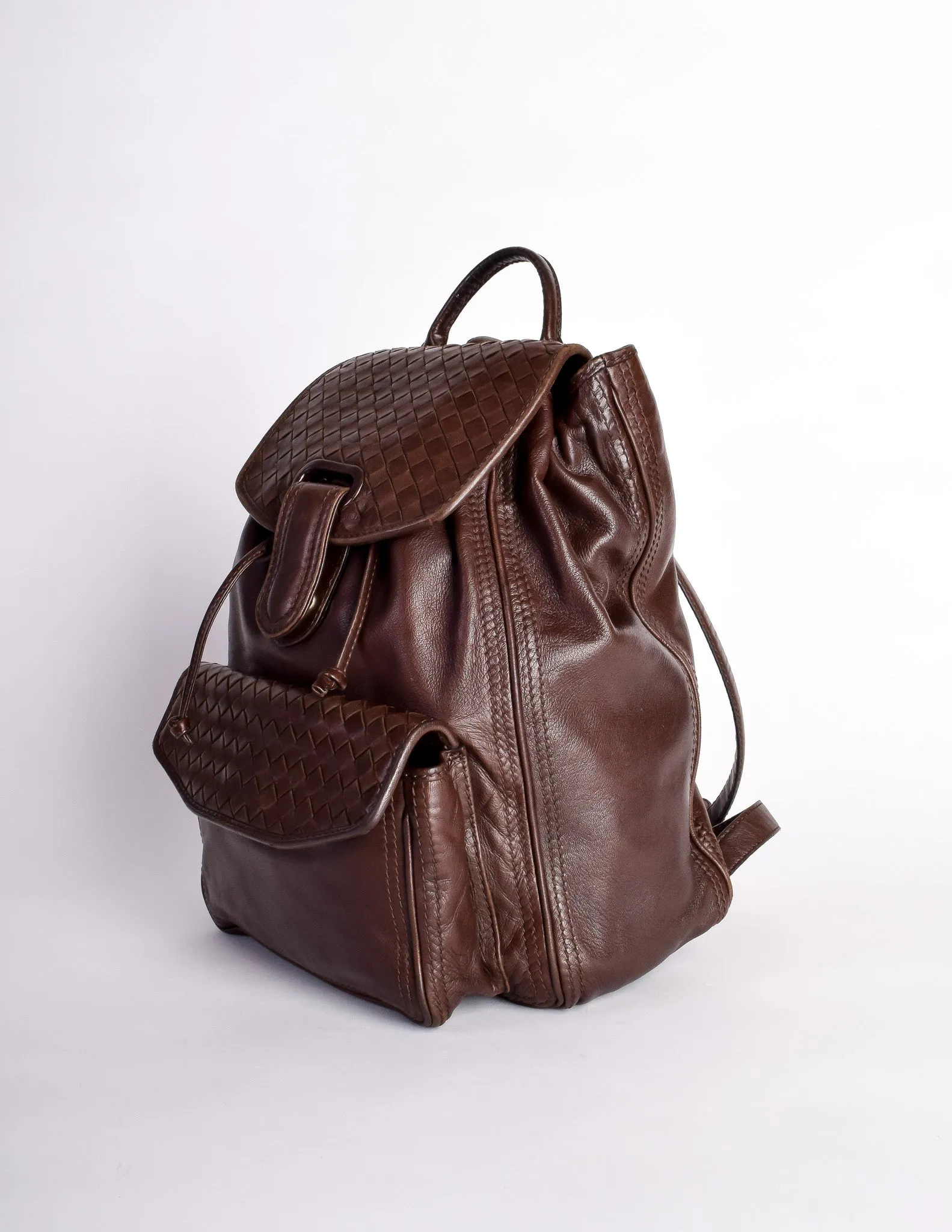 Bottega Veneta Vintage Intrecciato Brown Woven Leather Backpack