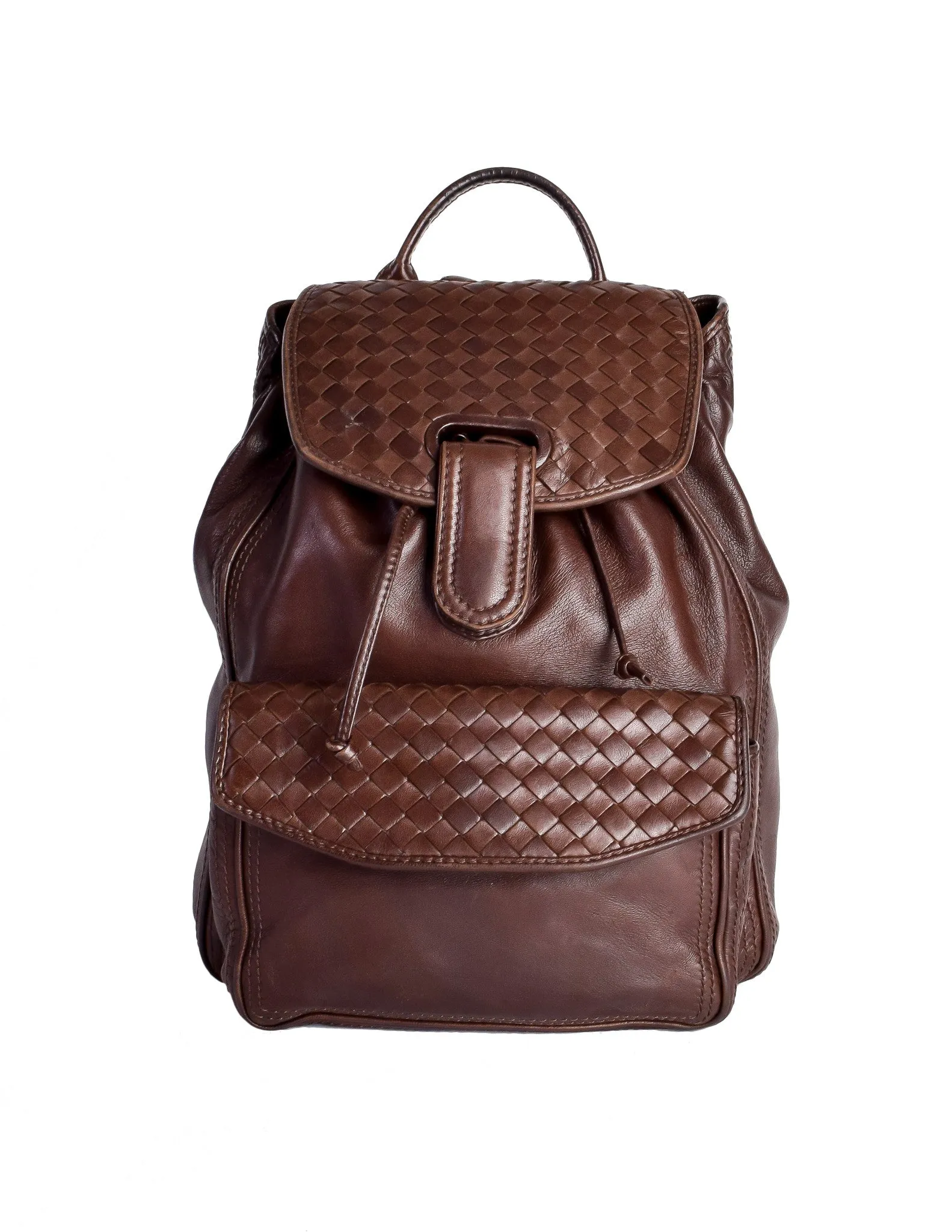 Bottega Veneta Vintage Intrecciato Brown Woven Leather Backpack