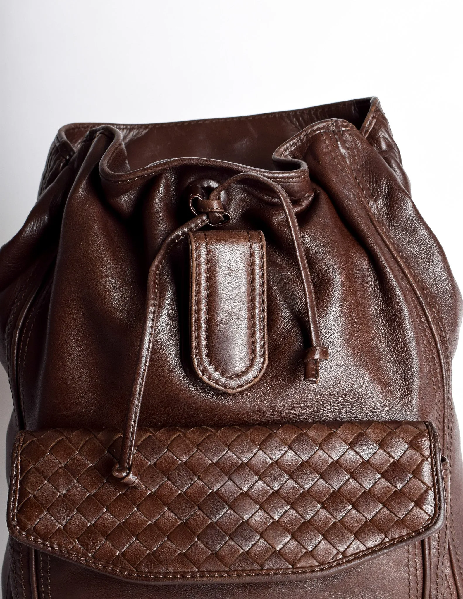 Bottega Veneta Vintage Intrecciato Brown Woven Leather Backpack