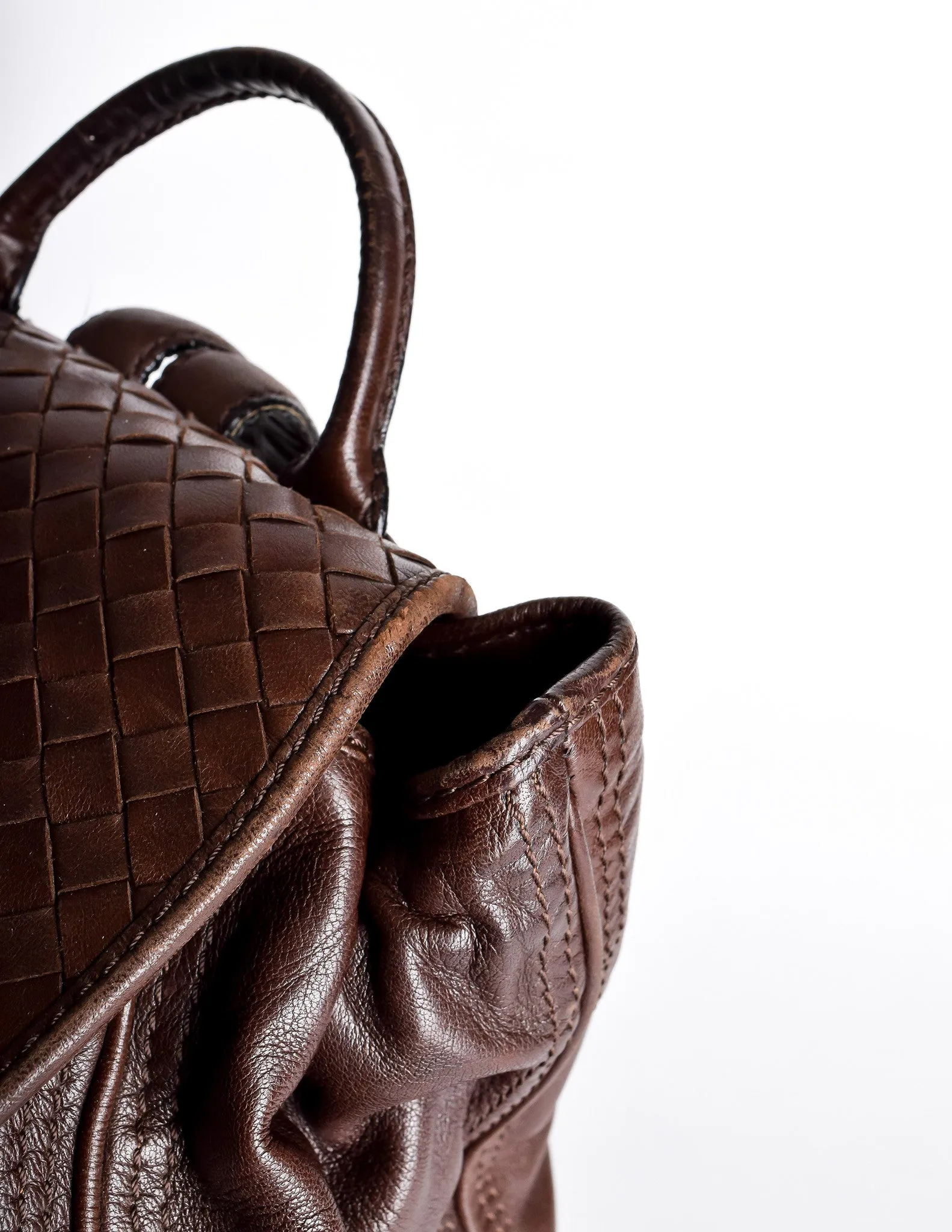 Bottega Veneta Vintage Intrecciato Brown Woven Leather Backpack