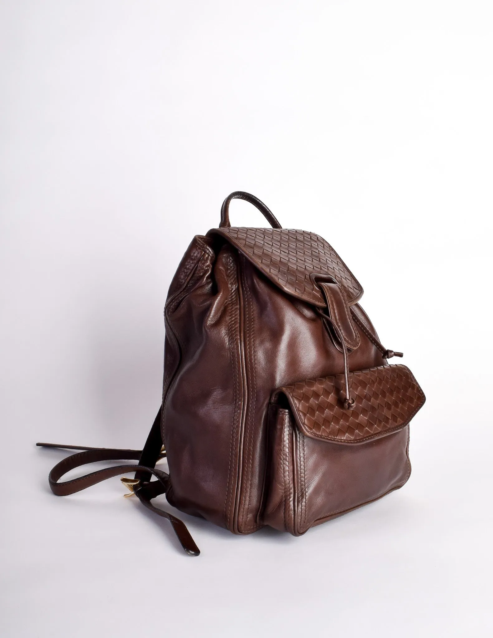 Bottega Veneta Vintage Intrecciato Brown Woven Leather Backpack