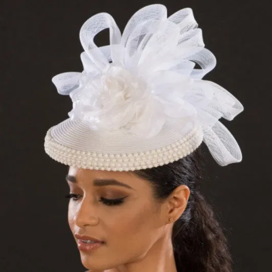 BW9035-White Straw Wedding Fascinator Hats