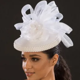 BW9035-White Straw Wedding Fascinator Hats