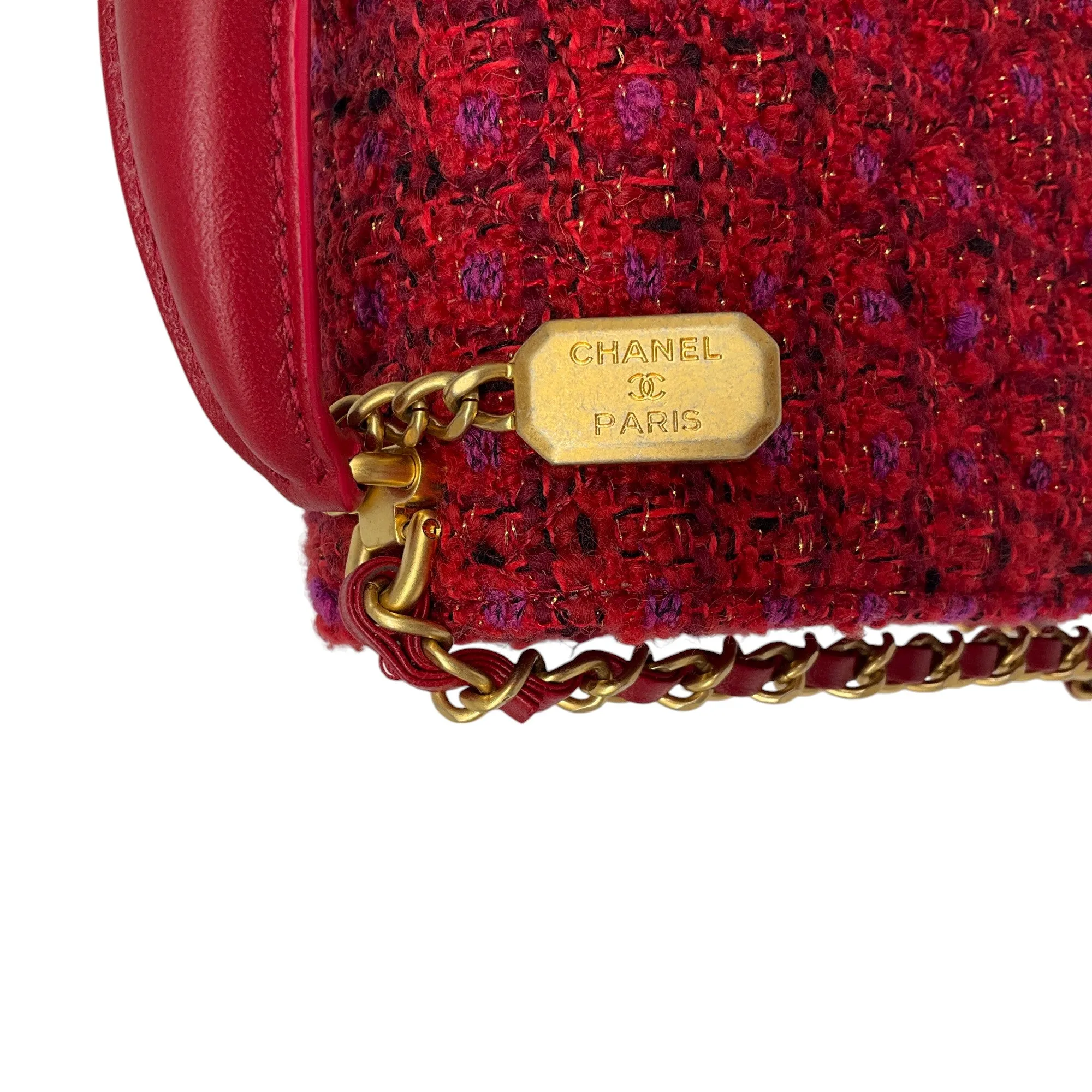 Chanel Red / Purple Multi 2023 Tweed Mini Flap Handle Bag