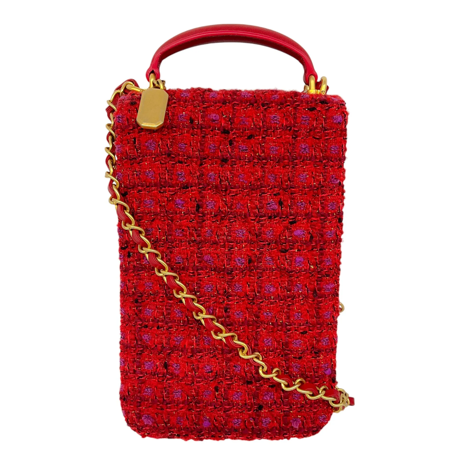 Chanel Red / Purple Multi 2023 Tweed Mini Flap Handle Bag