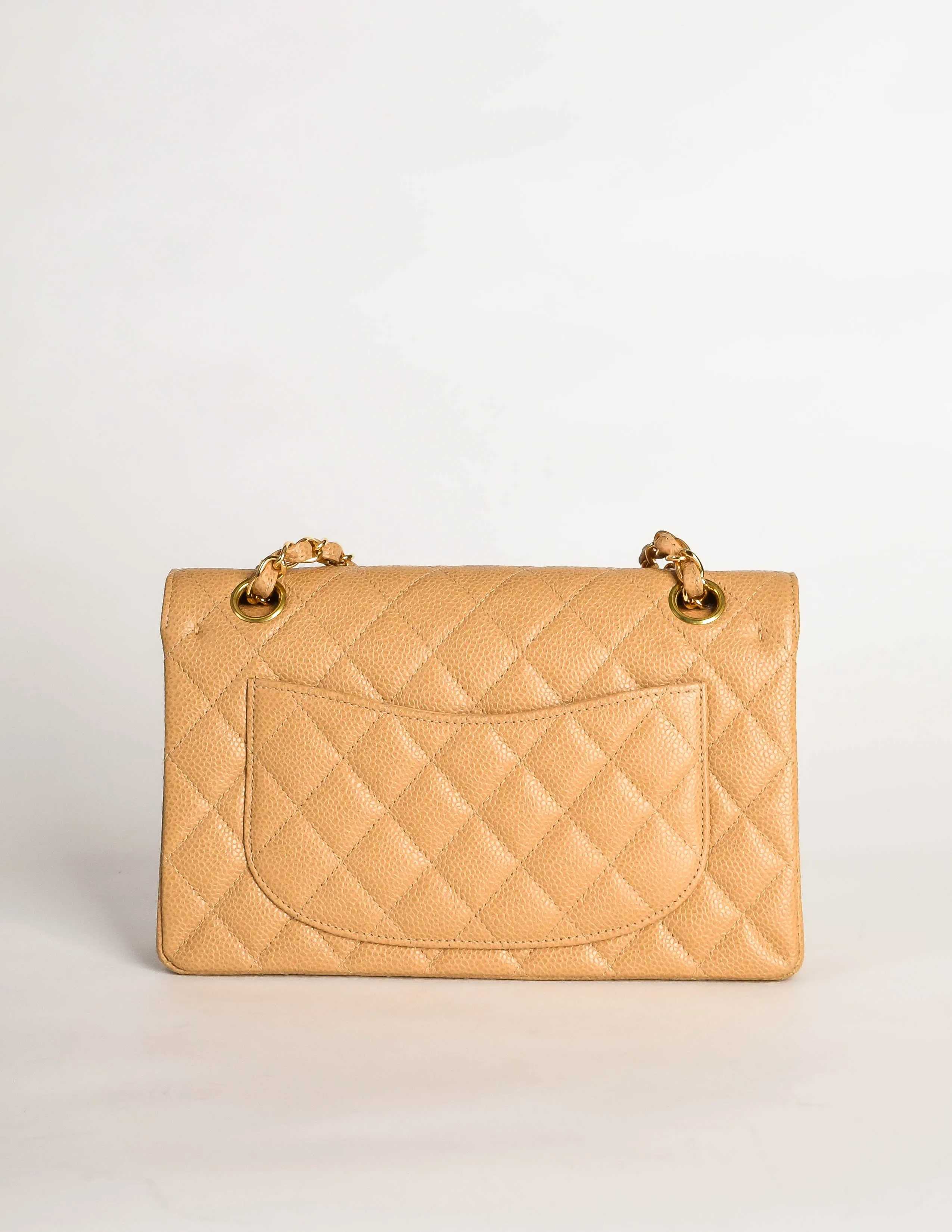 Chanel Vintage Beige Caviar Quilted 2.55 Small Classic Double Flap Bag