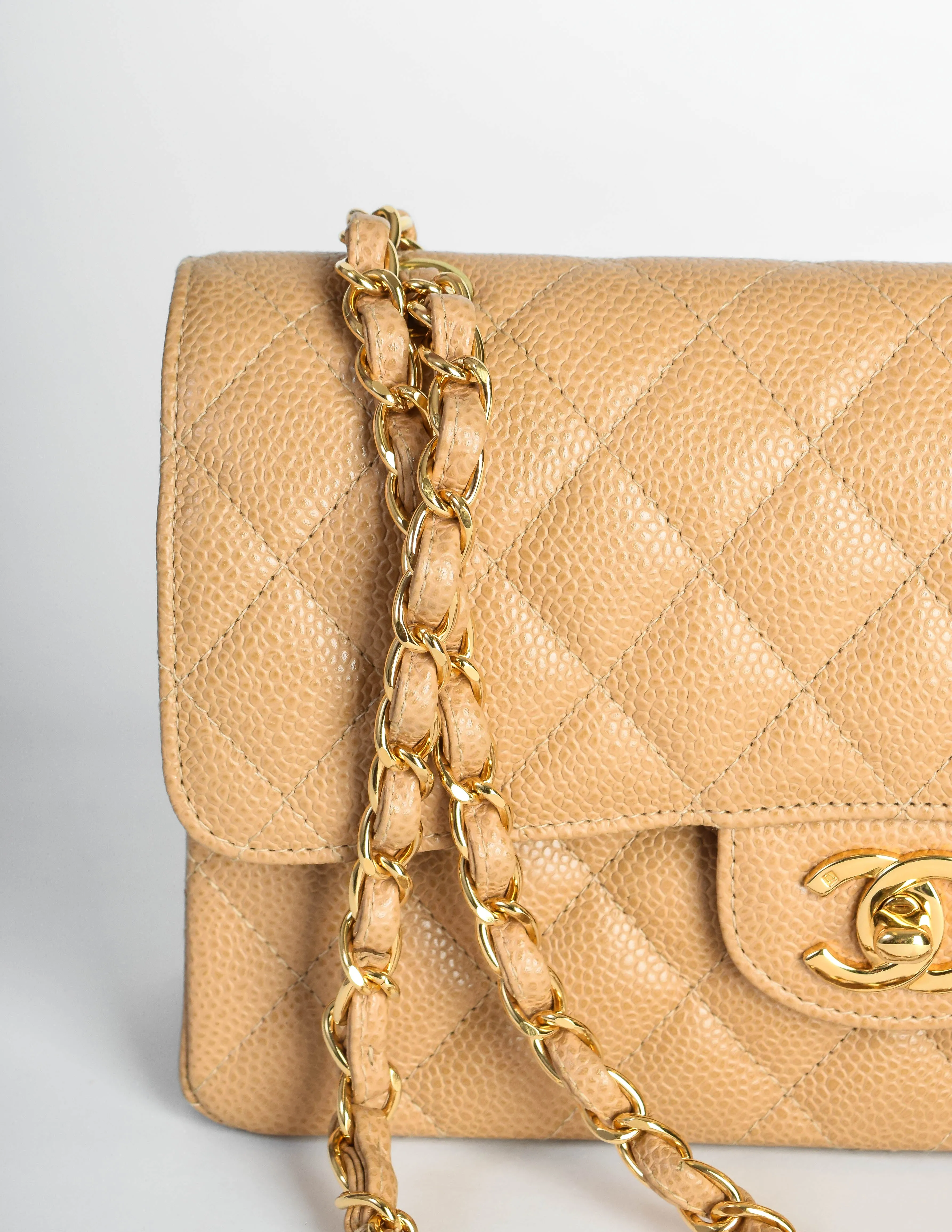 Chanel Vintage Beige Caviar Quilted 2.55 Small Classic Double Flap Bag