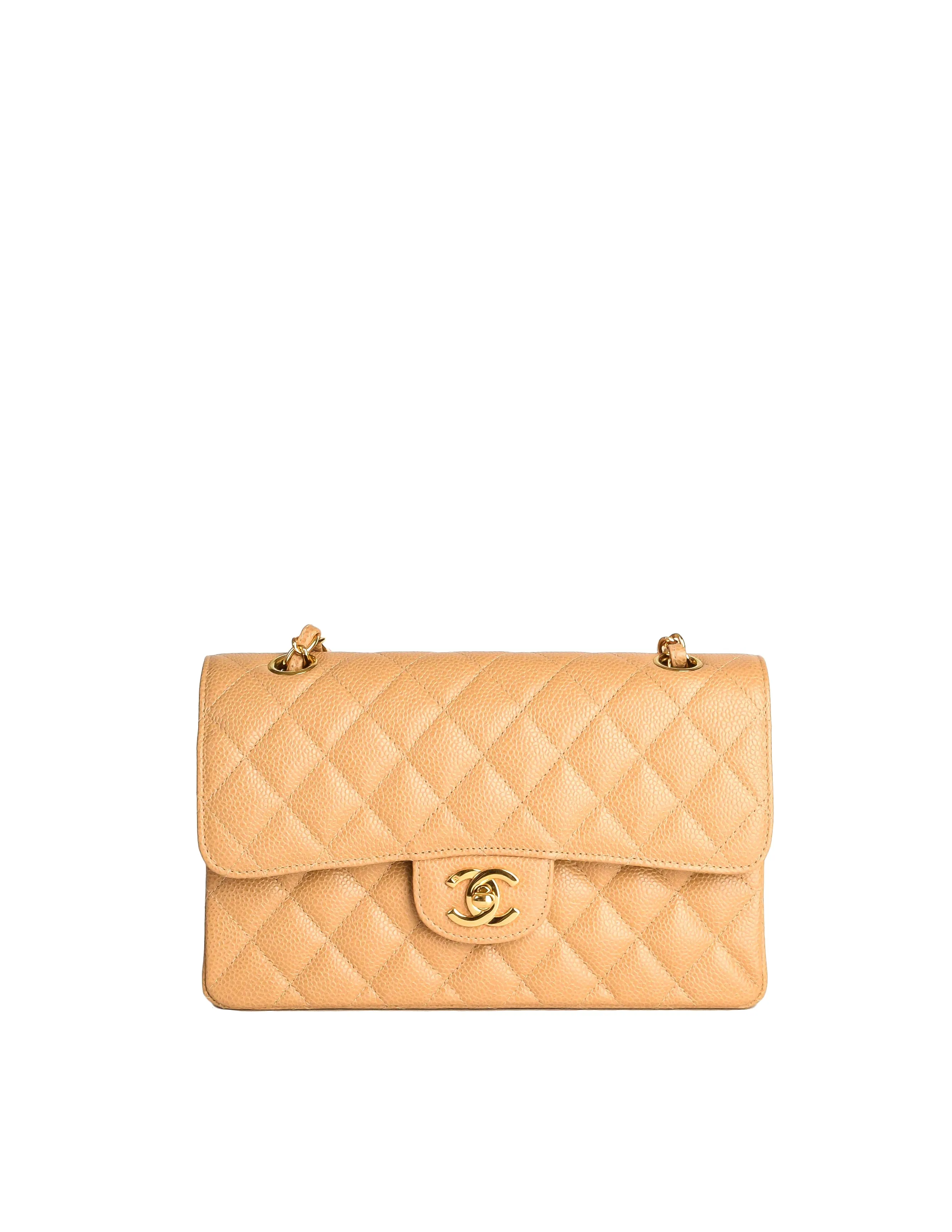 Chanel Vintage Beige Caviar Quilted 2.55 Small Classic Double Flap Bag