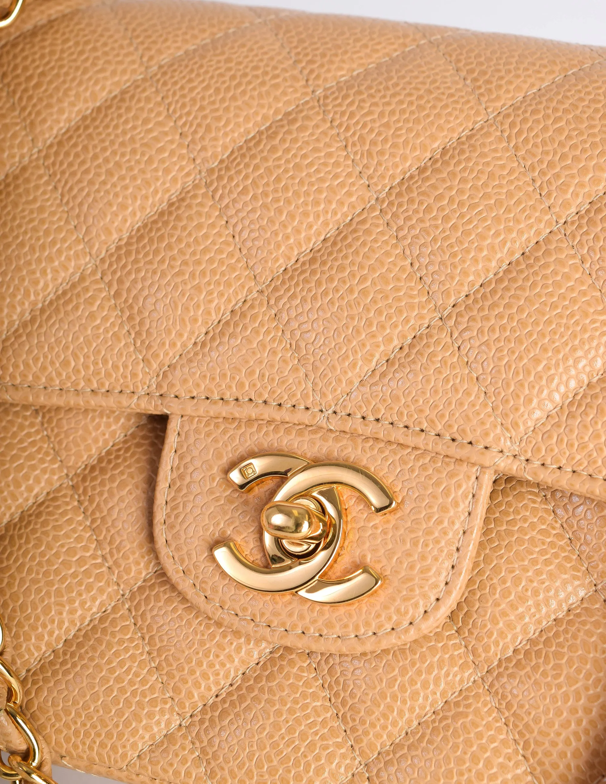 Chanel Vintage Beige Caviar Quilted 2.55 Small Classic Double Flap Bag