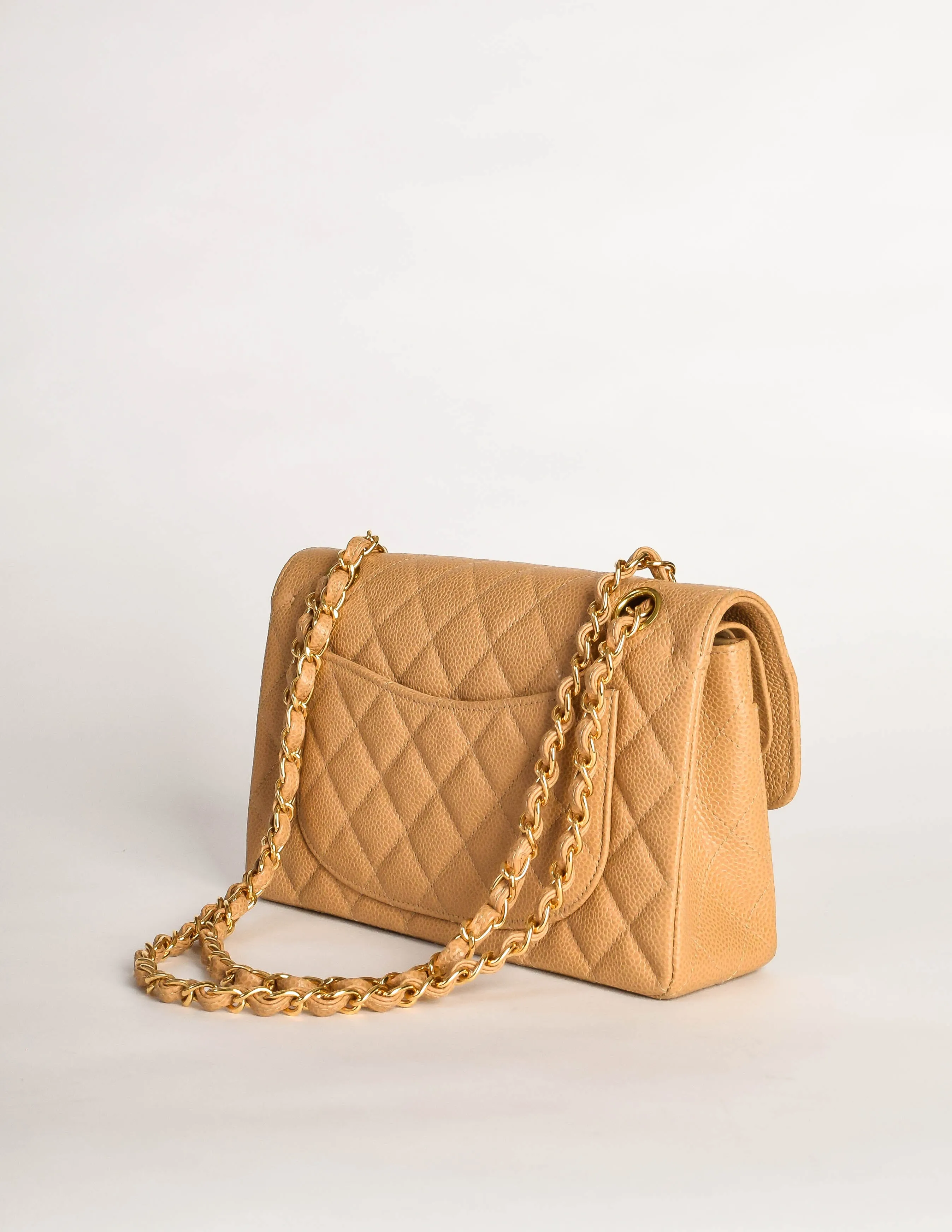 Chanel Vintage Beige Caviar Quilted 2.55 Small Classic Double Flap Bag