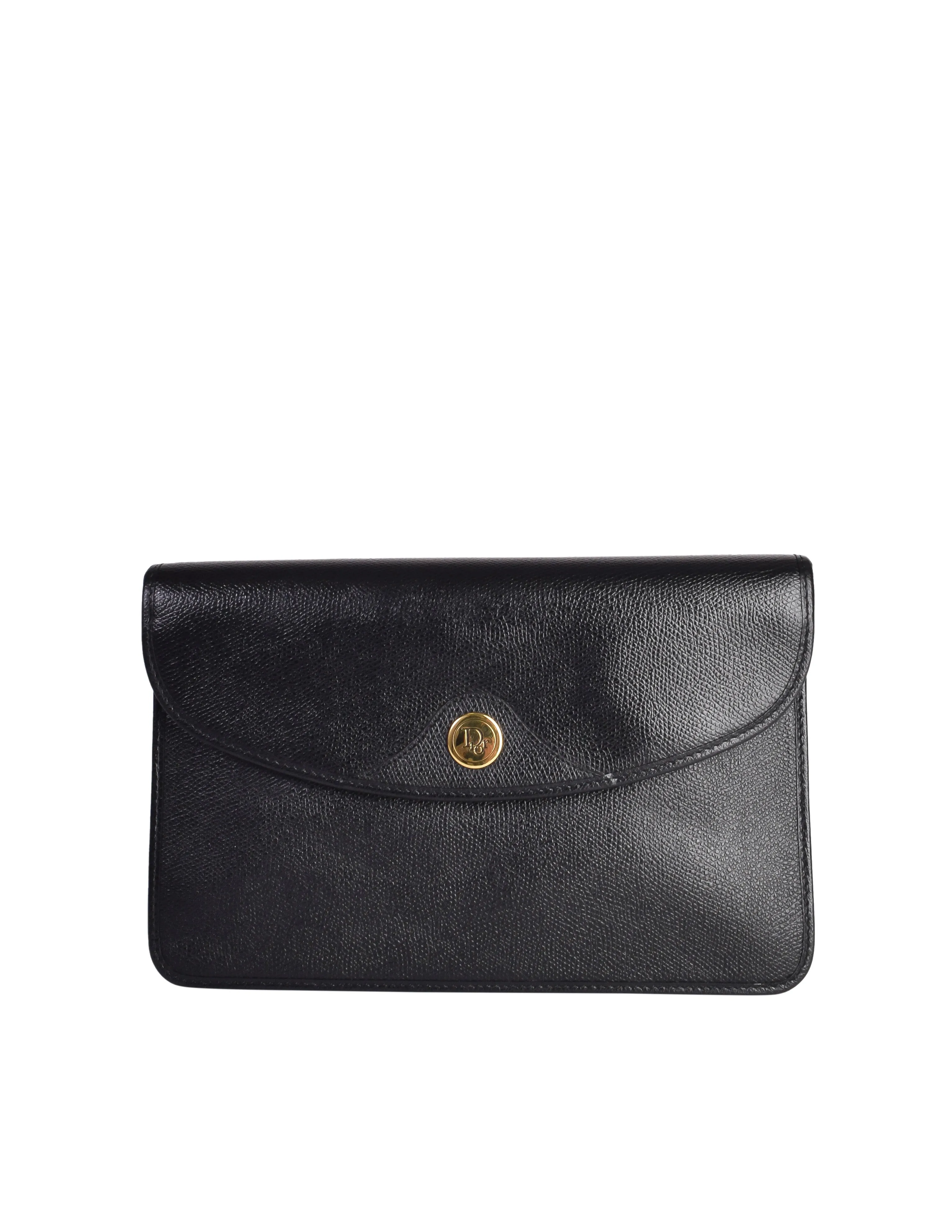 Christian Dior Vintage Black Pebbled Leather Envelope Crossbody Clutch Bag