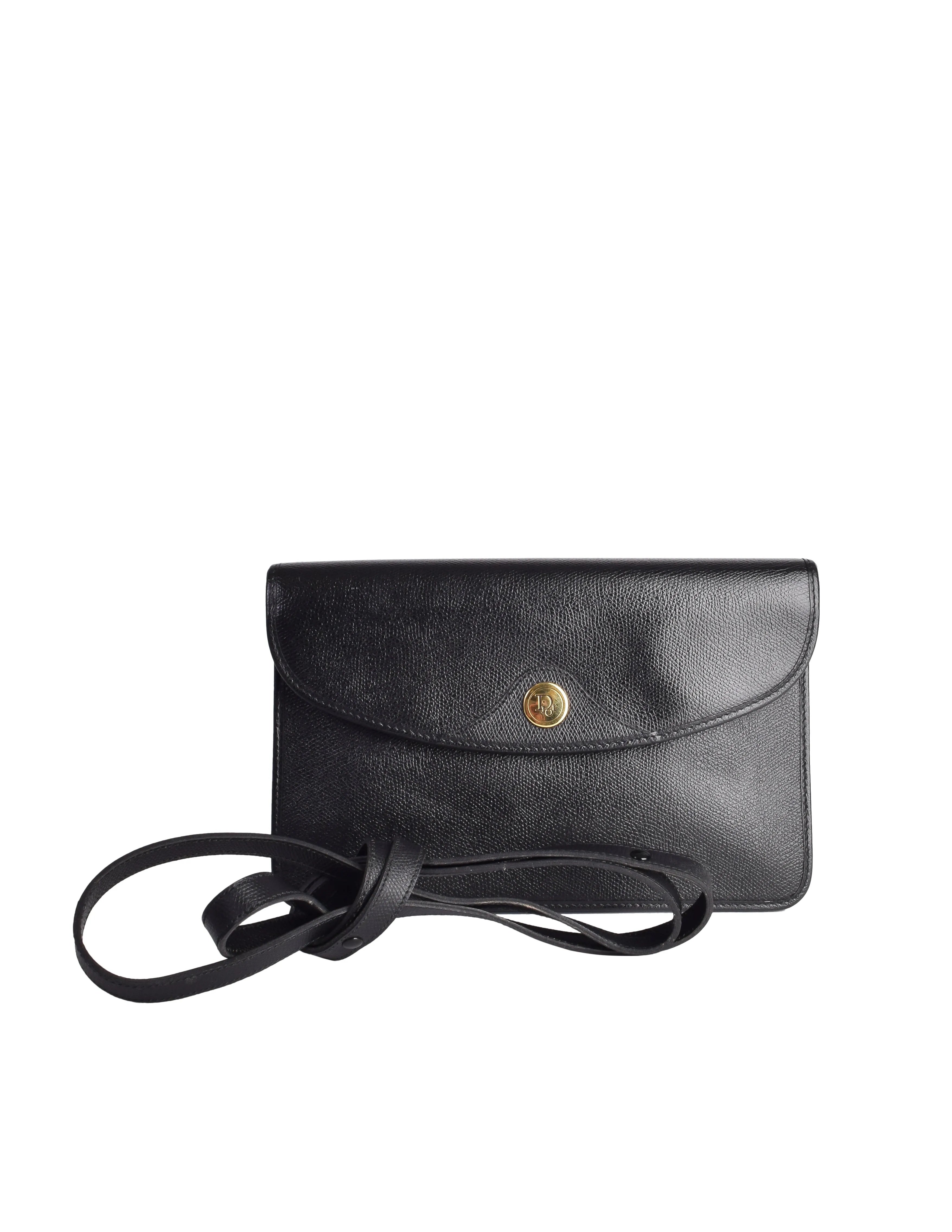 Christian Dior Vintage Black Pebbled Leather Envelope Crossbody Clutch Bag