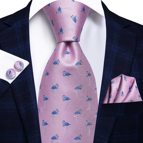 Classy Men Pink Flamingo Novelty Silk Tie