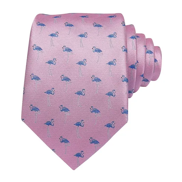 Classy Men Pink Flamingo Novelty Silk Tie