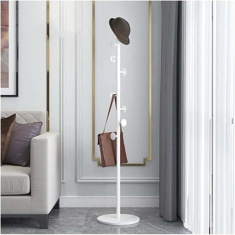 Coat Rack with Round Marble Base-White