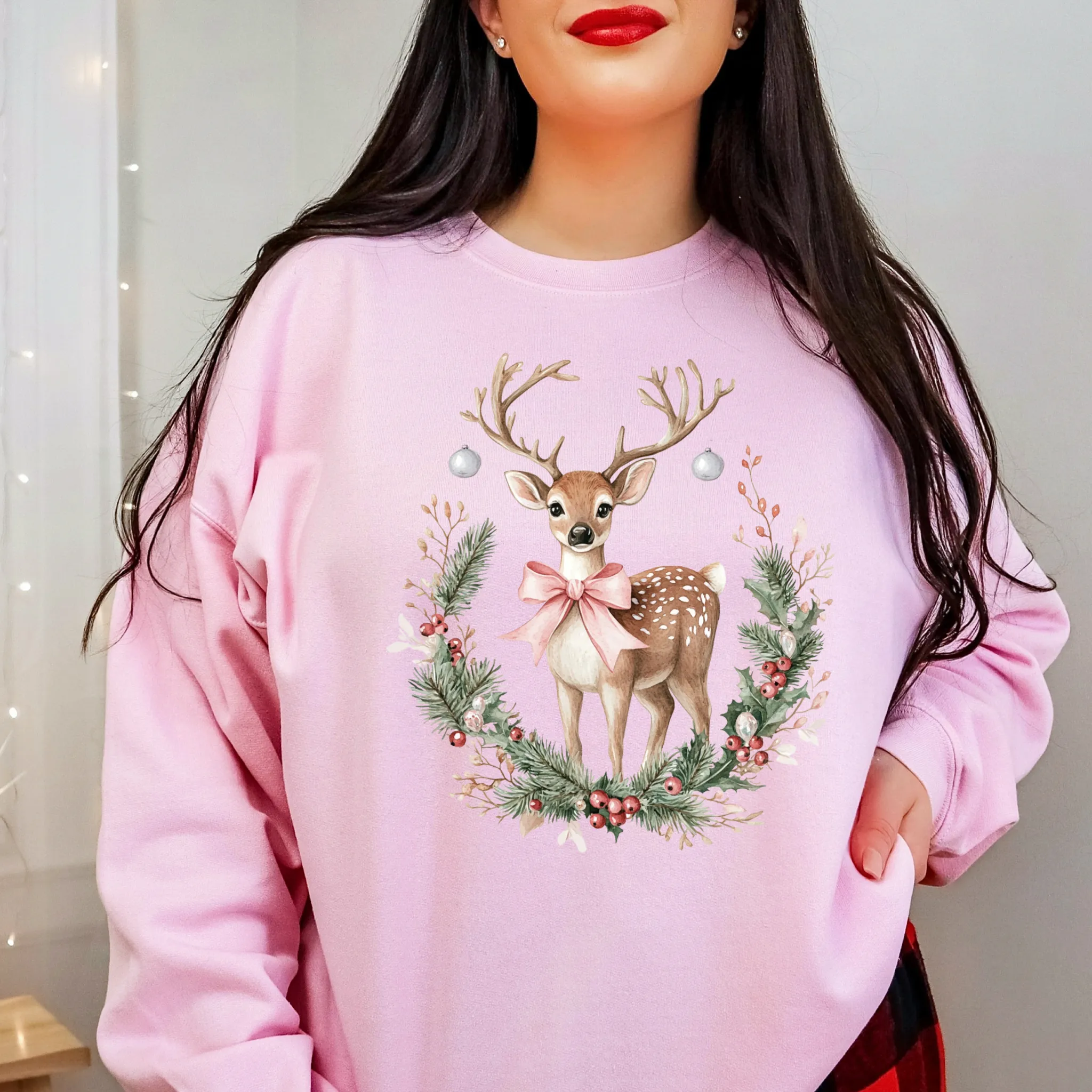 Coquette Reindeer Christmas Crewneck Sweatshirt