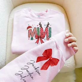 Custom Mama Christmas Sweatshirt with Kids Names on the Sleeve (Mama, Mimi, MawMaw, Grammy, Gigi, Nanny, Grandma, Nana, Granny)