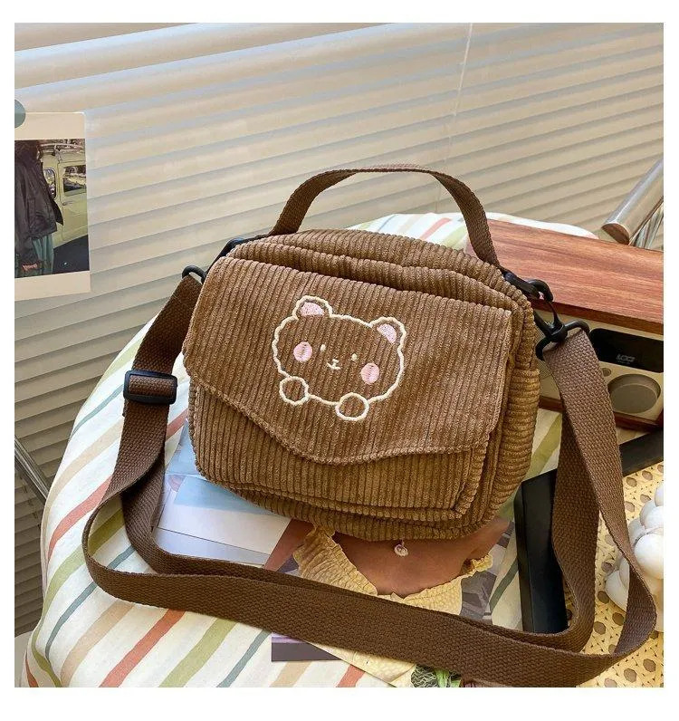 Cute Bear Aesthetic Mini Corduroy Shoulder Bag