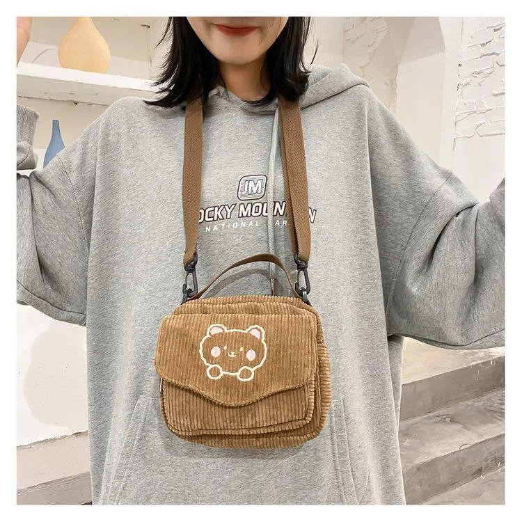 Cute Bear Aesthetic Mini Corduroy Shoulder Bag