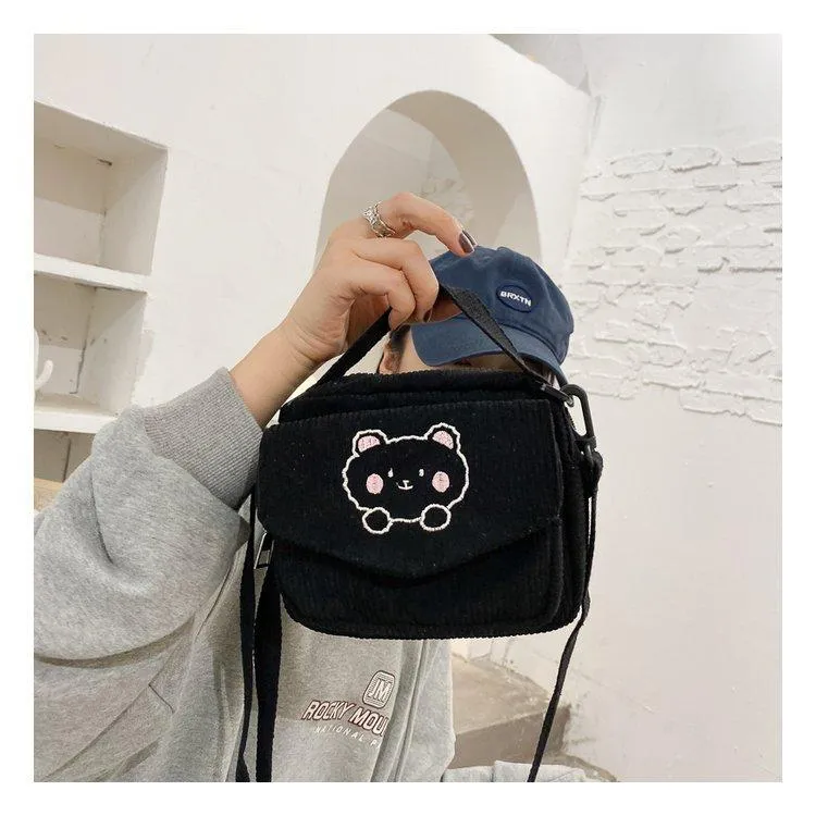 Cute Bear Aesthetic Mini Corduroy Shoulder Bag