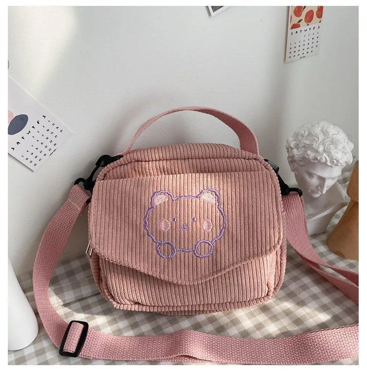 Cute Bear Aesthetic Mini Corduroy Shoulder Bag