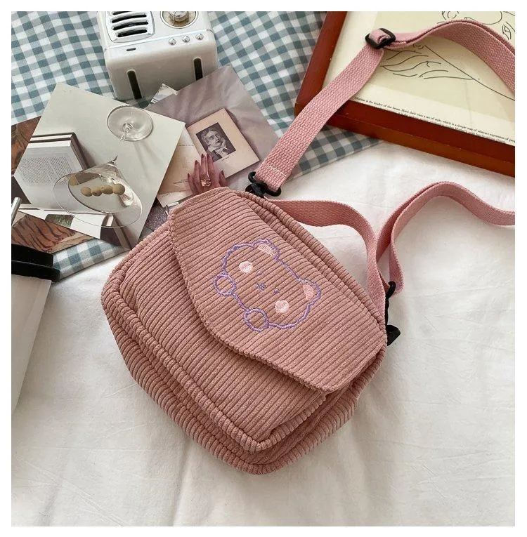 Cute Bear Aesthetic Mini Corduroy Shoulder Bag