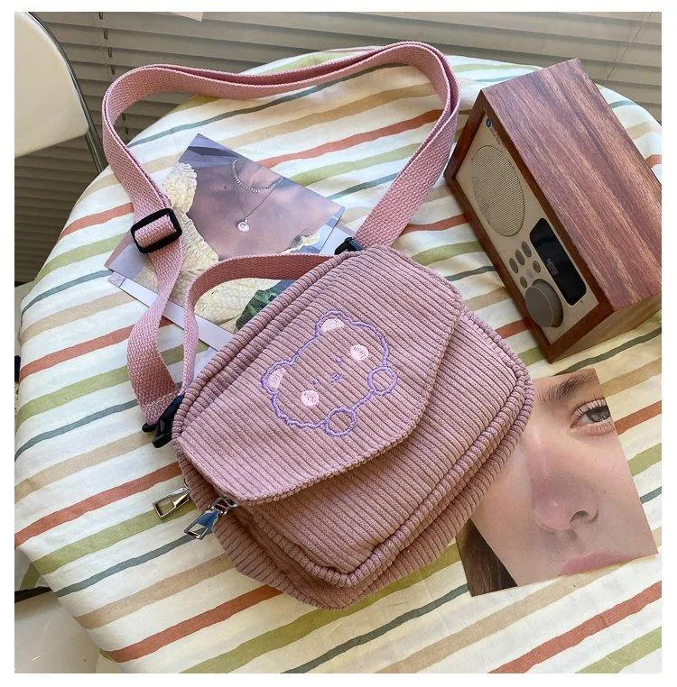 Cute Bear Aesthetic Mini Corduroy Shoulder Bag