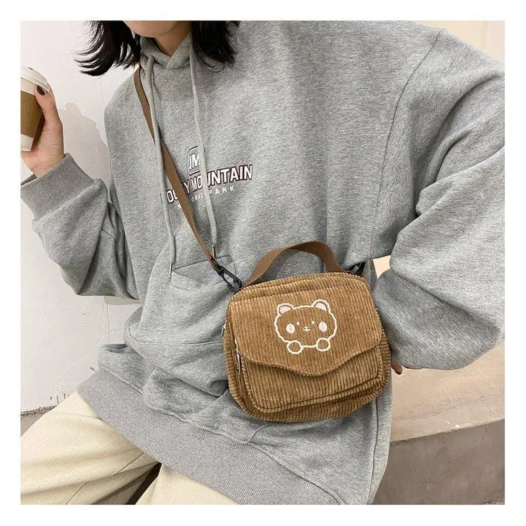 Cute Bear Aesthetic Mini Corduroy Shoulder Bag