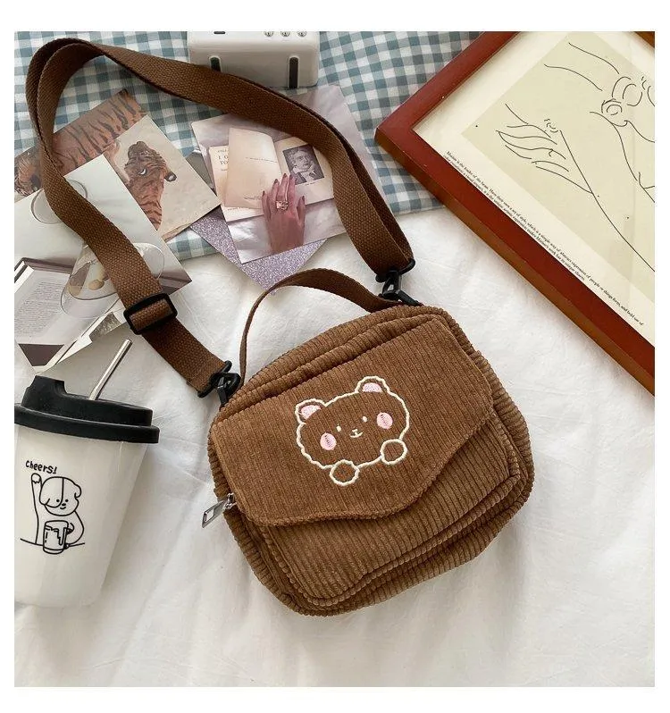 Cute Bear Aesthetic Mini Corduroy Shoulder Bag