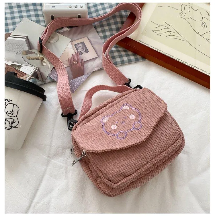 Cute Bear Aesthetic Mini Corduroy Shoulder Bag