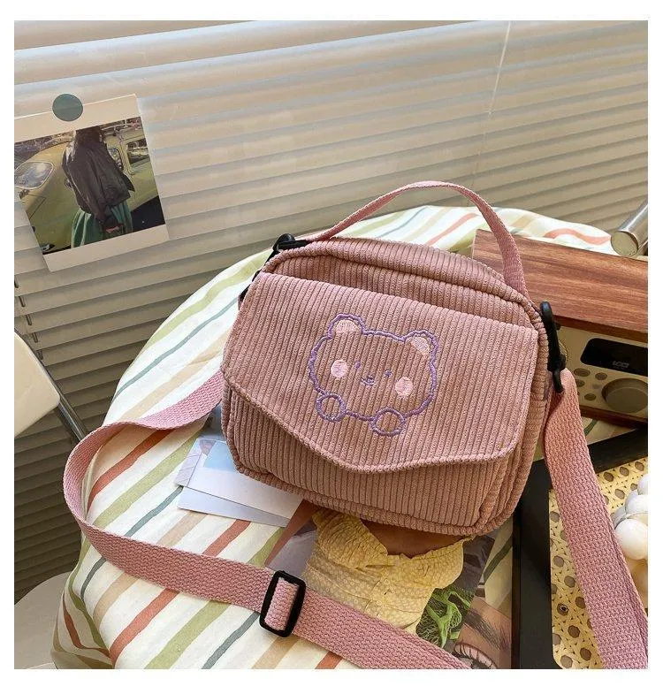 Cute Bear Aesthetic Mini Corduroy Shoulder Bag