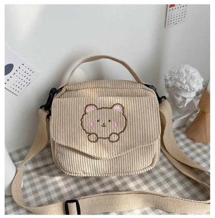 Cute Bear Aesthetic Mini Corduroy Shoulder Bag