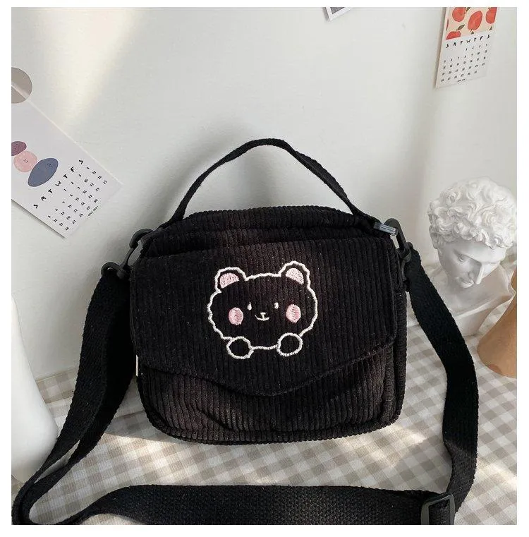 Cute Bear Aesthetic Mini Corduroy Shoulder Bag