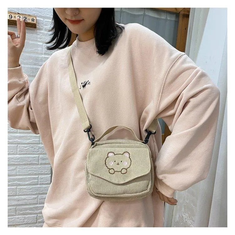 Cute Bear Aesthetic Mini Corduroy Shoulder Bag