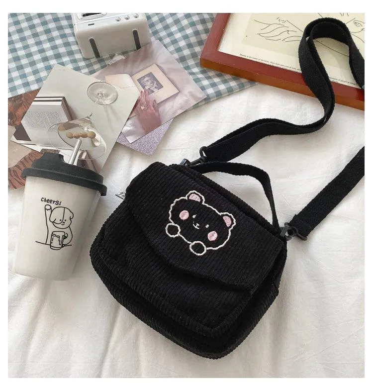 Cute Bear Aesthetic Mini Corduroy Shoulder Bag