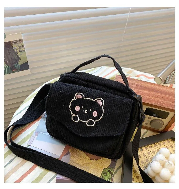 Cute Bear Aesthetic Mini Corduroy Shoulder Bag