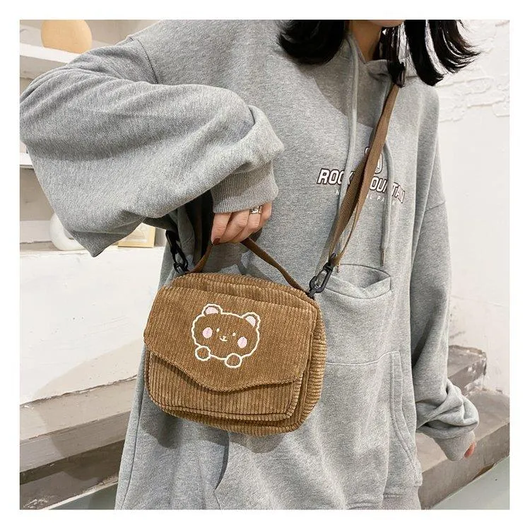 Cute Bear Aesthetic Mini Corduroy Shoulder Bag