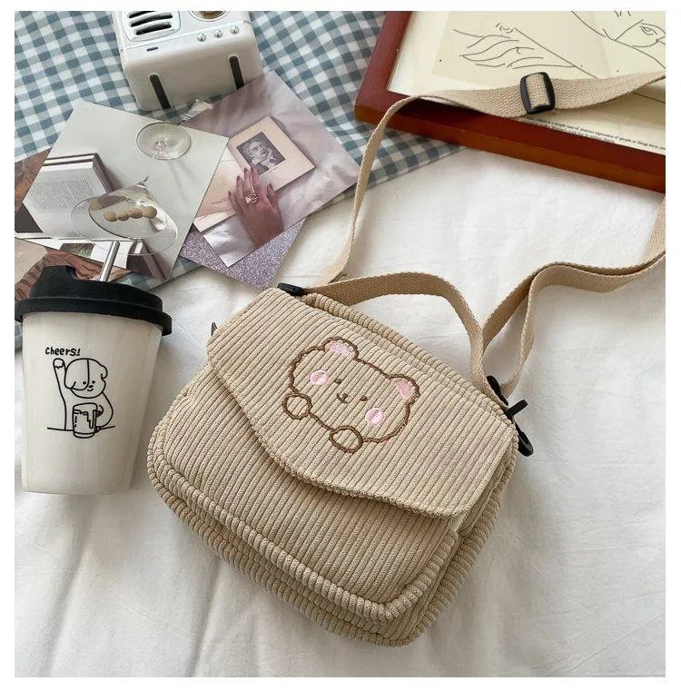 Cute Bear Aesthetic Mini Corduroy Shoulder Bag