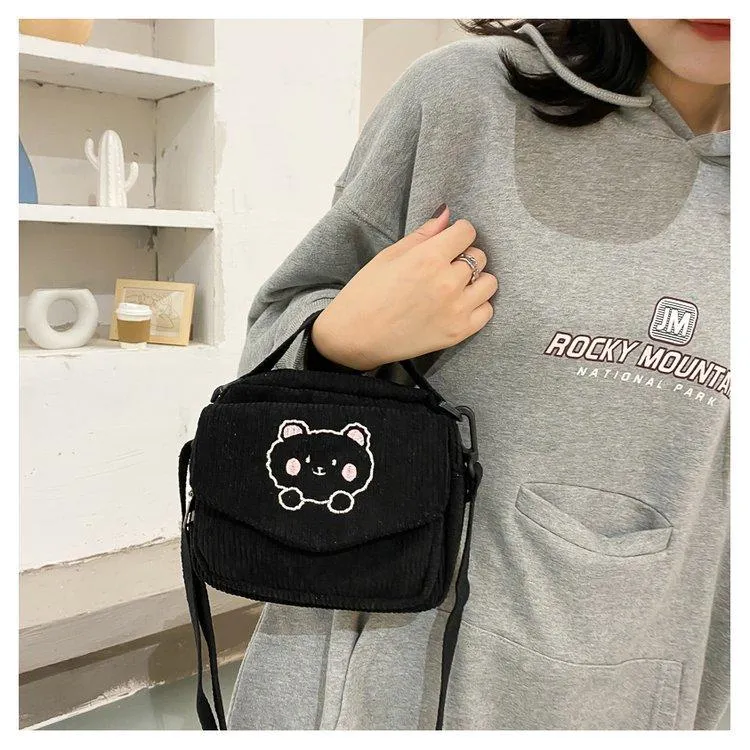 Cute Bear Aesthetic Mini Corduroy Shoulder Bag