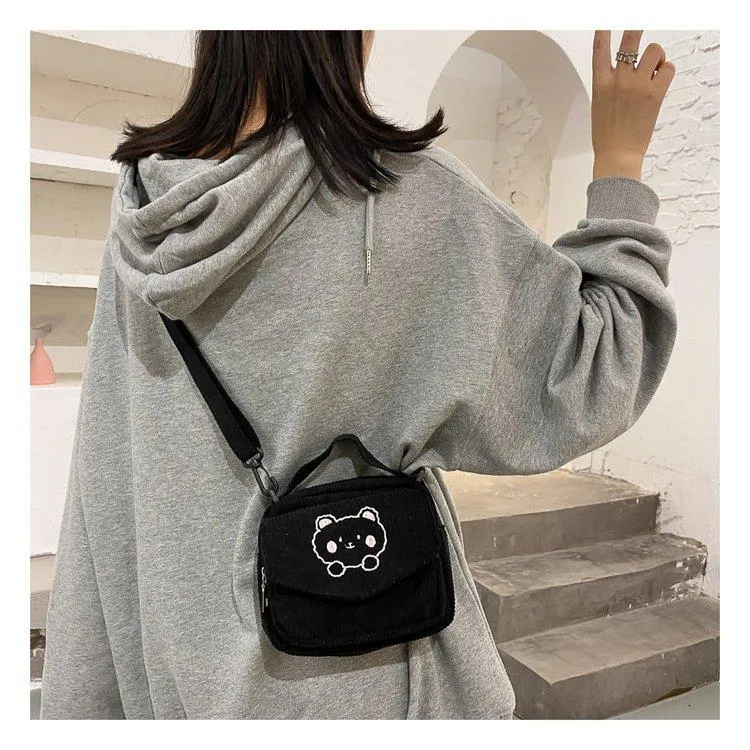 Cute Bear Aesthetic Mini Corduroy Shoulder Bag