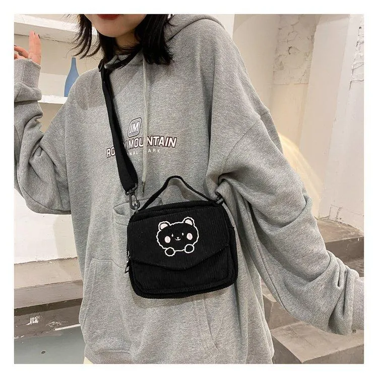 Cute Bear Aesthetic Mini Corduroy Shoulder Bag