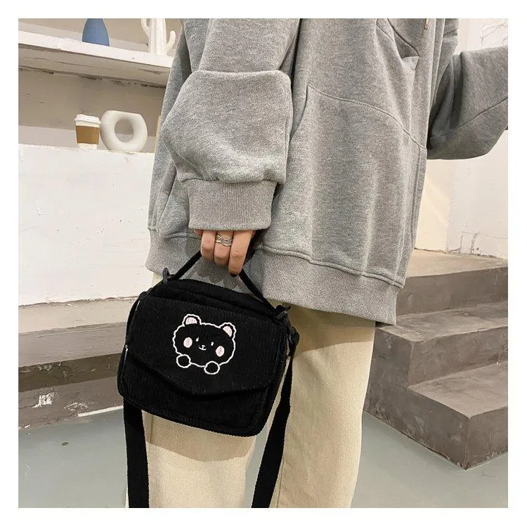 Cute Bear Aesthetic Mini Corduroy Shoulder Bag