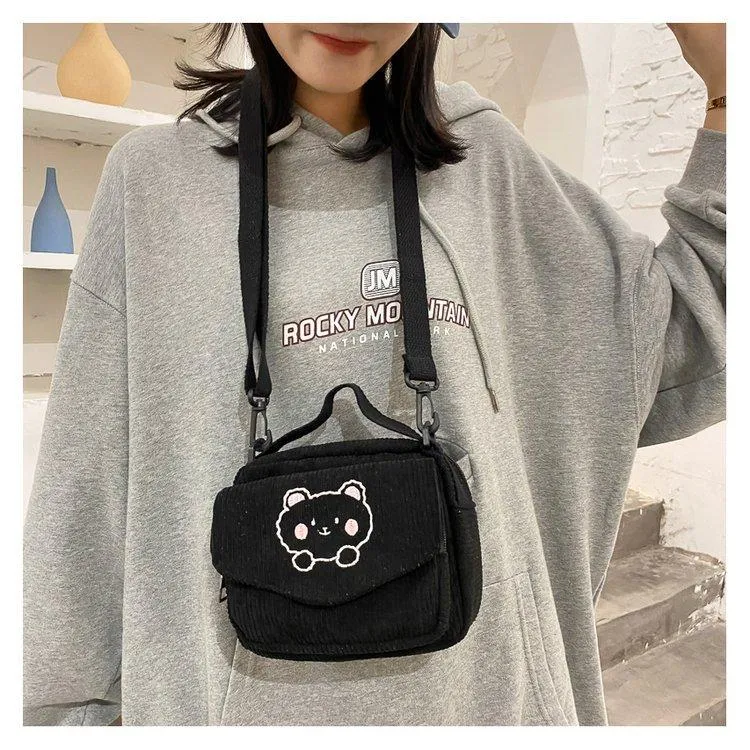 Cute Bear Aesthetic Mini Corduroy Shoulder Bag